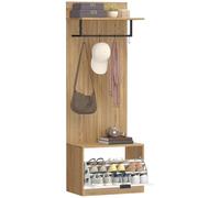 HOMCOM Meuble d'Entrée 5 en 1 Banc Rabattable 4 Crochets 60x30x170 cm Chêne | Vestiaire d'Entrée, Banc à Chaussures, Étagère, Style Moderne, Porte-Manteau, Couloir Chambre Salon