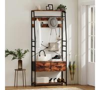 HOMCOM Meuble d'entrée 6 en 1, portemanteau, vestiaire avec tringle à vêtements, étagère, 2 tiroirs en tissu et 10 crochets, style industriel, pour couloir, entrée, chambre, noir et brun rustique