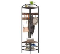 HOMCOM Meuble d'entrée angle, portemanteau, vestiaire à 4 niveaux avec rangement pour chaussures, 8 patères mobiles et 2 étagères, style industriel, pour couloir, entrée, chambre, brun rustique