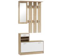 HOMCOM Meuble d'entrée vestiaire avec panneau porte-manteau, miroir et banc à chaussures - 6 crochets et étagère réglable