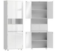 HOMCOM Meuble haut de salle de bain slim Blanc brillant avec tiroirs et étagères
