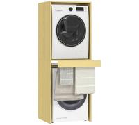 HOMCOM Meuble lave-linge/sèche-linge, 70 x 65 x 192 cm, chêne | Meuble superposé lave-linge/sèche-linge, porte-vêtements coulissant, étagère gain de place salle de bain/balcon
