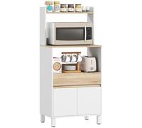 HOMCOM Meuble Micro Onde Buffet Cuisine 60 x 40 x 131 cm Chêne et Blanc | avec Placard, Tiroir, Étagère Supérieur, Meuble Micro Ondes Cuisine Rangement, pour Salle à Manger, Salon