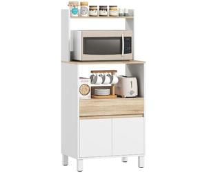 HOMCOM Meuble Micro Onde Buffet Cuisine 60 x 40 x 131 cm Chêne et Blanc | avec Placard, Tiroir, Étagère Supérieur, Meuble Micro Ondes Cuisine Rangement, pour Salle à Manger, Salon