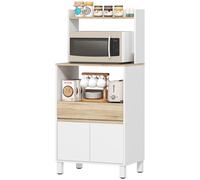 HOMCOM Meuble micro onde, buffet cuisine avec placard tiroir étagère supérieur, 60 x 40 x 131 cm chêne et blanc