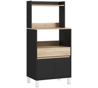 HOMCOM Meuble micro onde, buffet cuisine avec placard tiroir étagère supérieur, 60 x 40 x 131 cm chêne et noir
