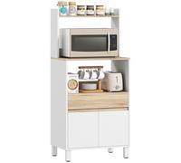 HOMCOM Meuble Micro Onde, Buffet Cuisine avec Placard tiroir étagère supérieur, Meuble Micro Ondes Cuisine Rangement pour Salle à Manger, Salon, 60 x 40 x 131 cm chêne et Blanc