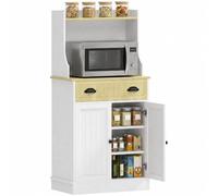Meuble micro-ondes - HOMCOM - étagère réglable sur 3 niveaux - espace ouvert, 1 tiroir et 2 portes - 61 x 35 x 125,4 cm - chêne