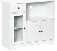 HOMCOM Meuble micro-ondes, buffet cuisine, armoire de rangement, pour cuisine, salle à Manger 90 x 40 x 82 cm verre trempé et bois, blanc