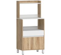 HOMCOM Meuble Micro-Ondes, Buffet Cuisine avec Tiroir, 2 Portes à Fermeture Douce, Plan de Travail et Étagères Ouvertes, Chêne