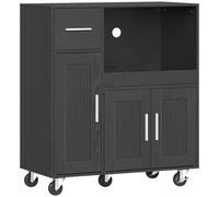 HOMCOM Meuble micro-ondes en bois avec tiroir, 2 placards, étagère ouverte et plateau réglable, 80x40x88.7 cm, Noir