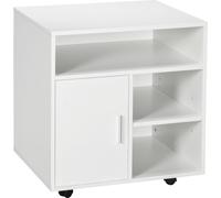 HOMCOM, meuble mobile pour imprimante avec étagères ouvertes et armoire en bois, dimensions 60x50x65,5 cm, blanc