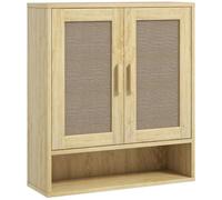 HomCom Armoire murale salle de bain/WC bohème 2 portes, étagère, niche, effet rotin bois clair Beige G
