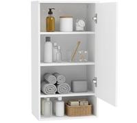 HOMCOM Meuble Mural Salle de Bain avec Porte, 40x27x77 cm Blanc | Meuble mural, meuble salle de bain, étagères réglables, planche