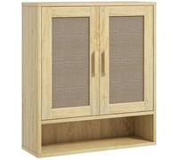 HomCom Armoire murale salle de bain/WC bohème 2 portes, étagère, niche, effet rotin bois clair Beige G