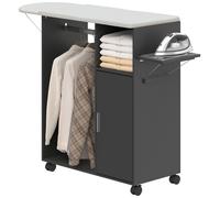 HOMCOM Meuble Planche à Repasser avec Surface Effet Lin, 3 Étagères en Cube et Rail, 127x42.5x99 cm, Noir