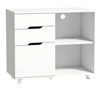 HOMCOM Meuble Porte-Imprimante avec Roulettes Freinées, 3 Tiroirs, Étagères Ouvertes, 80x40x68 cm, Blanc