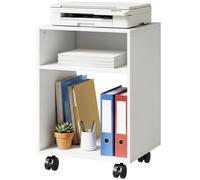 HOMCOM, chariot mobile pour imprimante en bois avec roues à frein et 2 compartiments ouverts, dimensions 40x35x55 cm, idéal pour le bureau ou le cabinet, couleur blanche