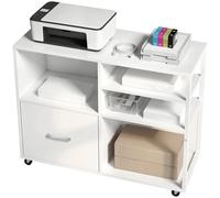 HOMCOM Meuble pour imprimante à roulettes Table pour imprimante avec étagères ouvertes et tiroir pour documents format A4 Blanc