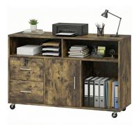 CHARIOT MOBILE HOMCOM POUR IMPRIMANTE, sur roulettes, avec 2 tiroirs, 3 étagères et 2 armoires, en bois, dimensions : 100 x 35 x 65 cm, couleur marron