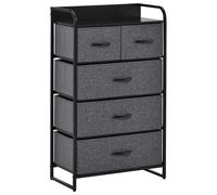 HOMCOM Meuble Rangement Noir 5 Tiroirs Tissu Pliants Chambre Salon 58x29x99cm Aosom France