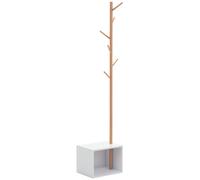 Homcom Meuble rangement porte-manteaux 2 en 1 design contemporain cosy dim. 40L x 30l x 180H cm MDF blanc bois massif bambou aosom france