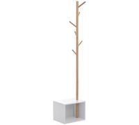 HOMCOM Meuble rangement porte-manteaux 2 en 1 design contemporain cosy dim. 40L x 30l x 180H cm MDF blanc bois massif bambou