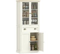 HOMCOM Meuble salle de bain armoire de cuisine 4 portes dont 2 portes vitrées et 1 tiroir hauteur 182,5 cm avec étagères MDF beige Aosom France