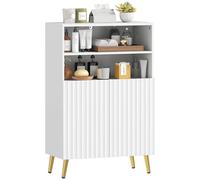 HOMCOM Meuble Salle de Bain, Armoire Salle de Bain étroit 5 Niveaux, Portes cannelées à Fermeture Douce, 2 étagères Ouvertes et étagère réglable, Meuble de Rangement pour Toilette Petit Espace Blanc