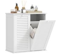 HOMCOM Meuble Salle de Bain avec Panier à Linge 70 x 38 x 73 cm Blanc | Armoire Salle de Bain en Bois, Portes Persiennes, 2 Paniers, Corbeille à Linge, pour Toilette, Buanderie
