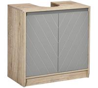 HOMCOM Meuble Salle de Bain sous Lavabo 60L×30l×59,8H cm Chêne Clair Gris | Meuble Sous-Vasque, Placard 2 Portes avec Étagère, Panneaux Particules