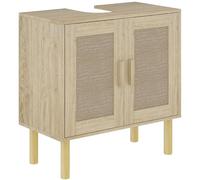 HOMCOM Meuble Salle de Bain sous lavabo avec Portes en résine tressée, Meuble sous lavabo Style bohème à 2 Niveaux, Pieds en Bois de pin, 60 x 30 x 60 cm, chêne