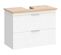 HOMCOM Meuble sous-évier Deux tiroirs 80x40x60 cm Blanc+Naturel | Meuble de salle de bain, meuble sous-évier, design bicolore, s'adapte au lavabo avec ou sans piétement.