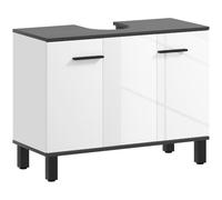HOMCOM Meuble sous évier Mobile 80x34x60cm Blanc Brillant | 2 portes, étagère réglable, pour lavabo avec piédestal, poignée, pieds antidérapants, panneau de particules