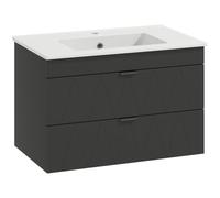 HOMCOM Meuble sous-évier Noir 76x46x50 cm | Salle de bain, lavabo avec meuble intégré, lavabo en céramique, 2 tiroirs à fermeture douce.