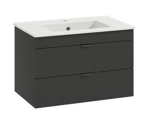 HOMCOM Meuble sous-évier Noir 76x46x50 cm | Salle de bain, lavabo avec meuble intégré, lavabo en céramique, 2 tiroirs à fermeture douce.