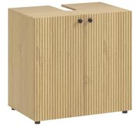 Meuble sous lavabo - HOMCOM - 2 portes à fermeture amortie, étagère réglable - 60 x 39,8 x 58,5 cm, effet bois naturel