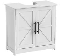 HOMCOM Meuble sous lavabo 2 Portes Grange Magnétiques 60 x 30 x 60 cm Blanc | Meuble de Salle de Bain, Étagères Réglables, Armoire de Salle de Bains sous Lavabo, Style Ferme
