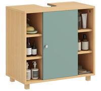 Meuble sous lavabo - HOMCOM - 6 étagères ouvertes et porte à fermeture amortie - lavabo avec/sans piédestal - 60 x 33 x 57 cm - vert
