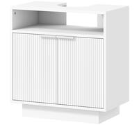 HOMCOM Meuble sous Lavabo avec 2 Portes à Rainures et Compartiment Ouvert pour Lavabo avec ou sans Piedestal 60x33x63 cm Blanc