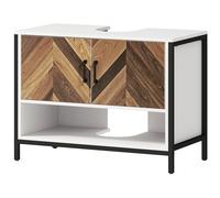 HOMCOM Meuble sous Lavabo avec 2 Portes et Compartiment Ouvert pour Lavabo avec ou sans Piédestal 80x40x60 cm Crème et Noyer