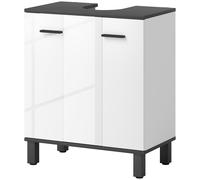 HOMCOM Meuble sous-lavabo avec 2 portes et étagère réglable pour lavabo avec ou sans colonne 60x34x70 cm Blanc Brillant