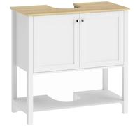HOMCOM Meuble sous lavabo avec 2 portes, étagère ouverte, 80x40x80cm, blanc | meuble de salle de bain moderne avec découpe en U