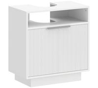 HOMCOM Meuble sous Lavabo avec Fermeture Douce 60x33x63cm Blanc | Meuble sous lavabo avec étagère réglable, découpe en U pour lavabos sans socle