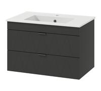 HOMCOM Meuble sous-lavabo avec lavabo en céramique et tiroirs à fermeture en douceur noir