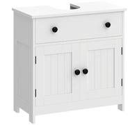 HOMCOM Meuble sous lavabo Charnières Fermeture Douce 60 x 30 x 60 cm Blanc | Meuble de Salle de Bain Moderne, Tiroir, 2 Portes, Découpe en U pour Lavabo sans Colonne