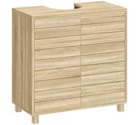 HOMCOM Meuble sous Lavabo, Découpe en Forme U, Portes à Lattes, Étagère Réglable, Ouverture par Pression, 60x30x60cm, Naturel