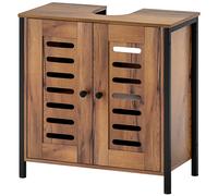 HOMCOM Meuble Sous Lavabo Industriel 2 Portes à Lames avec Fermeture Magnétique Étagère Réglable 60x30x60 cm Marron Rustique