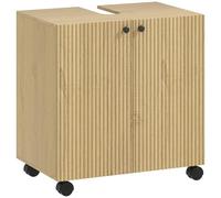 HOMCOM Meuble sous lavabo Meuble Bas à roulettes Soft-Close Portes réglables en Hauteur, Armoire de Salle de Bains sous lavabo Armoire de Salle de Bains 60 x 39,8 x 62 cm Bois Naturel