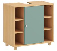 HOMCOM Meuble sous lavabo, meuble de salle de bain avec 6 étagères ouvertes et porte à fermeture amortie 60 x 33 x 57 cm, vert